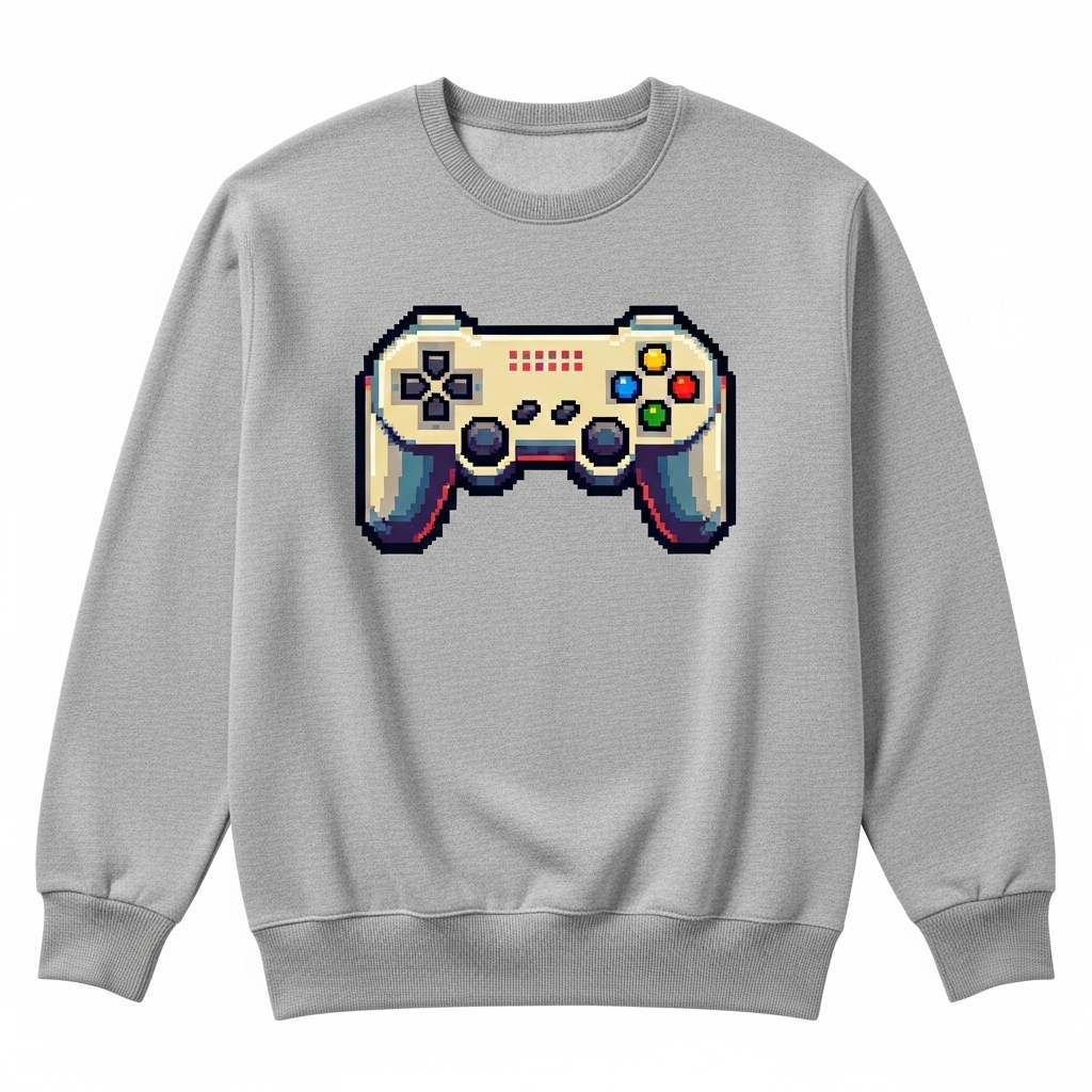 Retro game controller pixel art sweatshirt.
