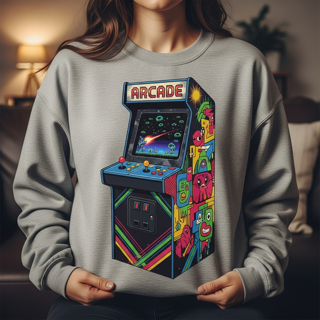 Classic arcade game cabinet sweatshirt.
